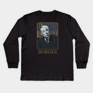 Jorge Luis Borges Portrait Painting Kids Long Sleeve T-Shirt